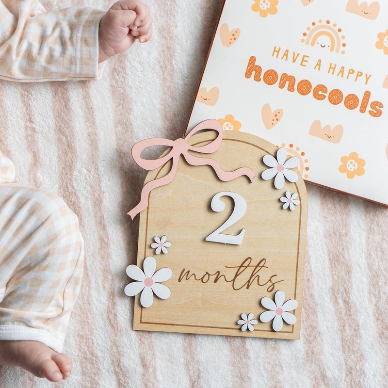 HONOCOOLS Store Baby Monthly Milestone Sign,1-12 Monthly Baby Milestone, Month Milestone Baby Girl, Baby Months Milestone, Newborn Photography Props Double-Sided (B14) - Image 2